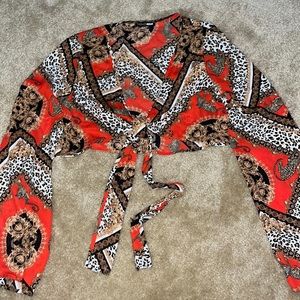 Fashion Nova long sleeve patterned crop top